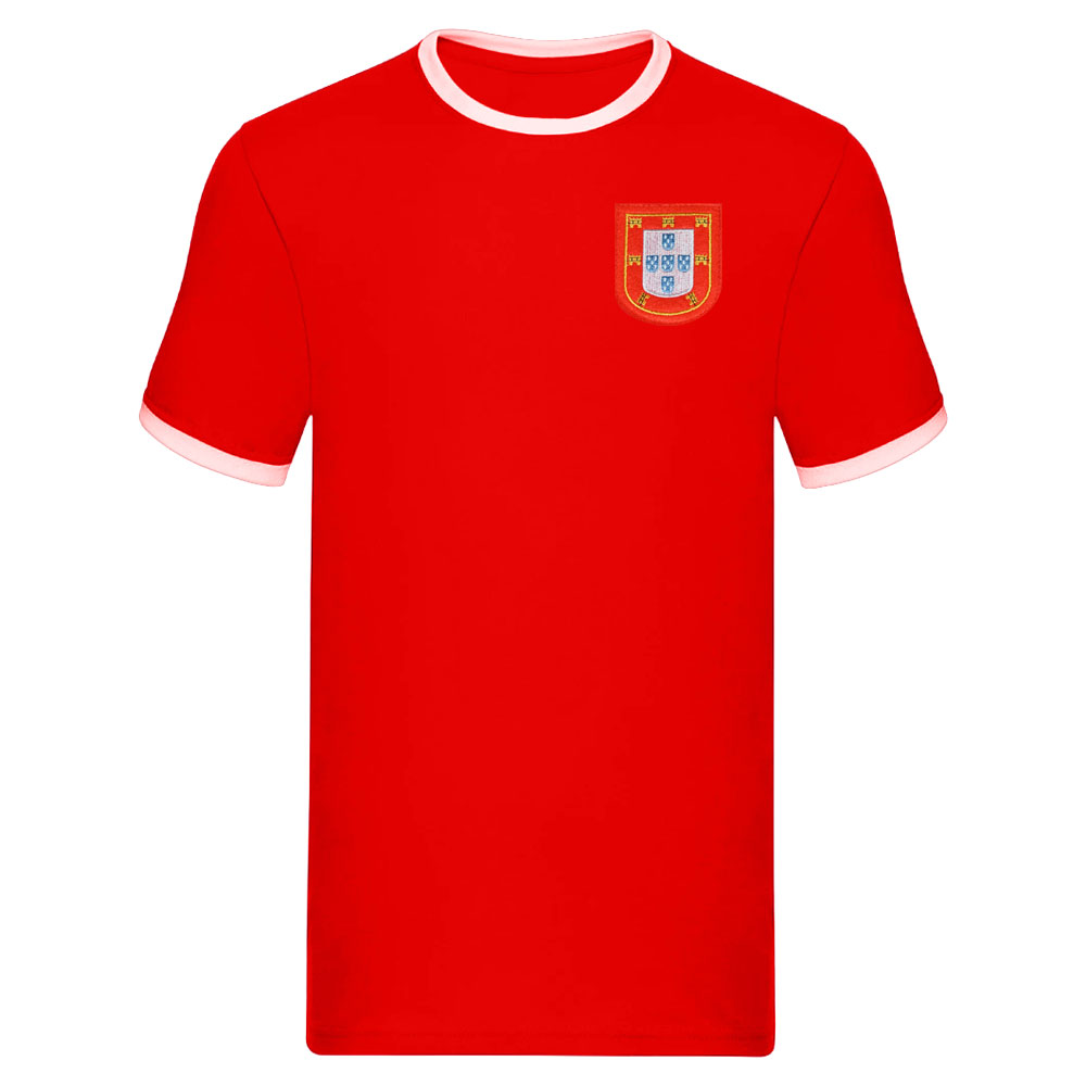 Portugal National Team Embroide Ringer Tee (Red) Polyester Uksoccershop Men's Red Medium