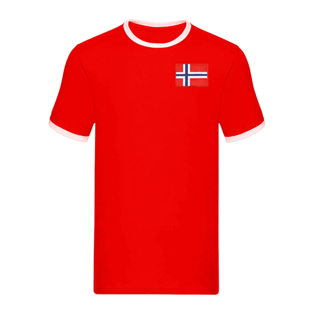 Norway National Team Embroide Ringer Tee (Red) Polyester Uksoccershop Men's Red Extra Large