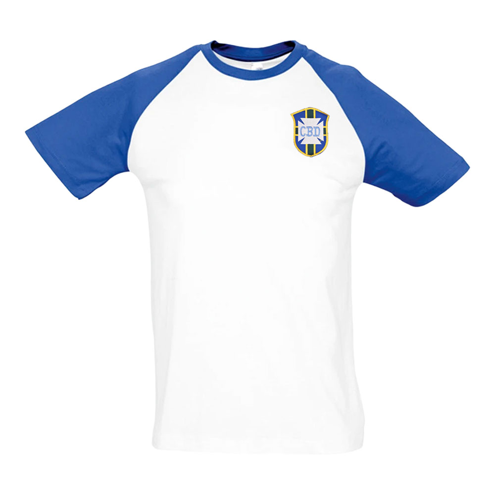 Brazil National Team Embroidered Contrast Tee (White) Polyester Uksoccershop Men's White Small