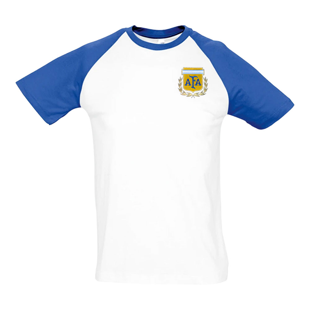 Argentina National Team Embroidered Contrast Tee (White) Polyester Uksoccershop Men's White Large