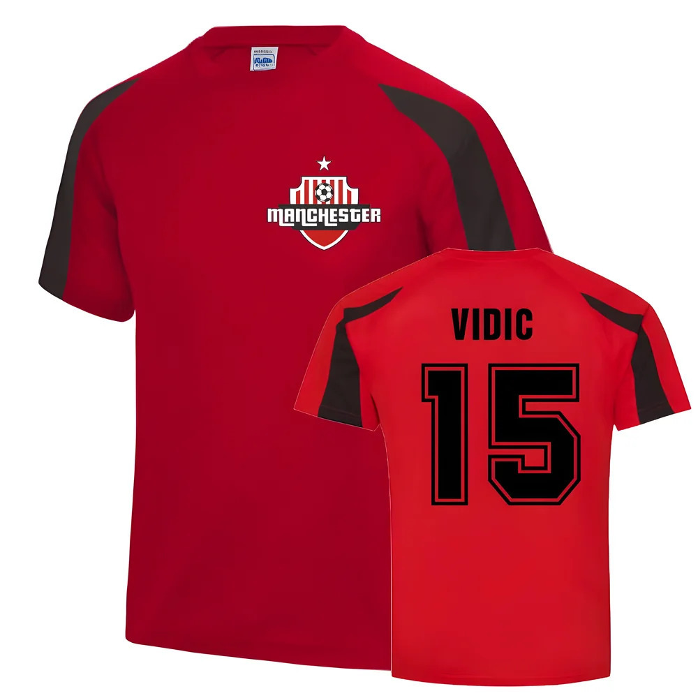 Nemanja Vidic Man Utd Sports Training Jersey (Red) Polyester Manchester United Uksoccershop Men's Red Extra Small