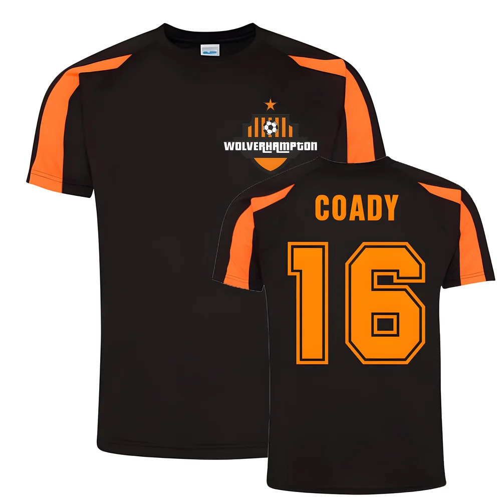 Conor Coady Wolves Sports Training Jersey (Black) Polyester Uksoccershop Men's Black Medium