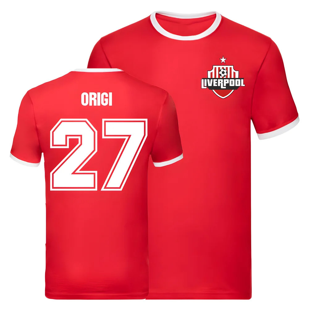 Divock Origi Liverpool Ringer Tee (Red) Polyester Uksoccershop Men's Red Small