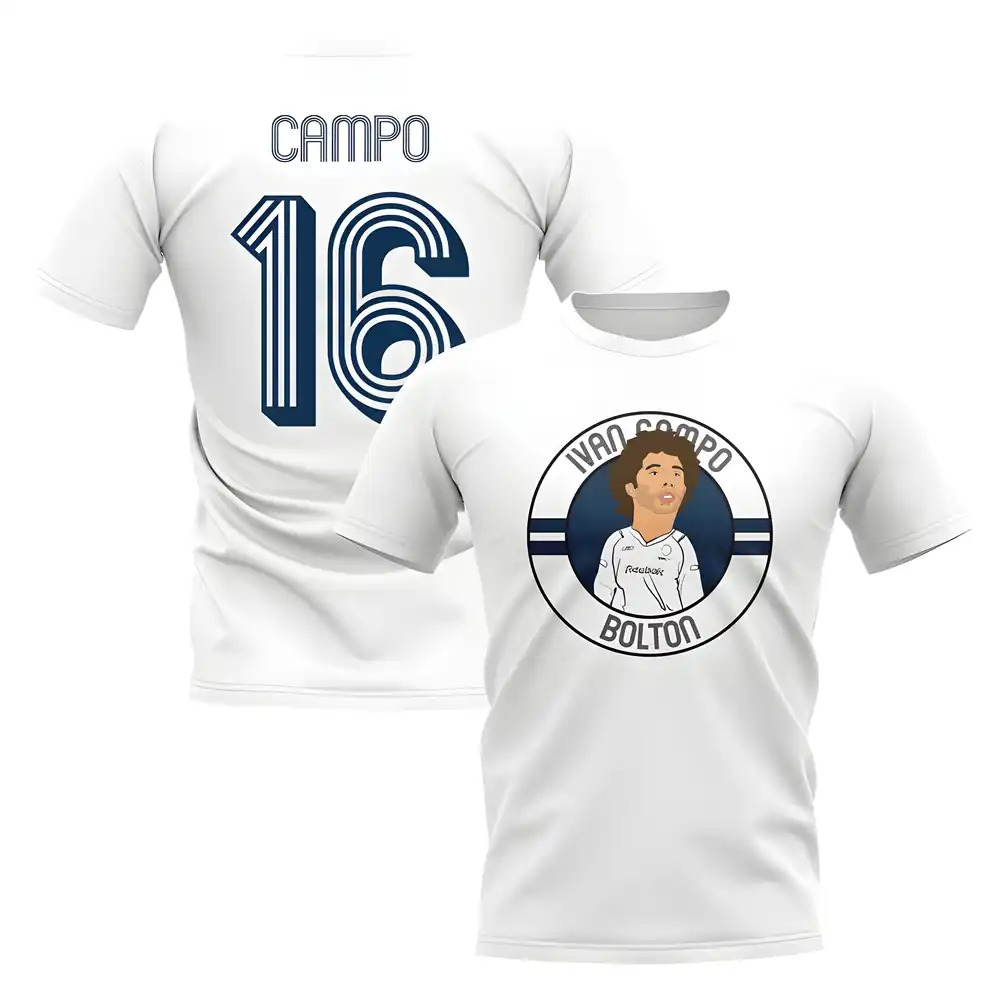 Ivan Campo Bolton Illustration T-Shirt (White) Polyester Uksoccershop Men's White Xxl