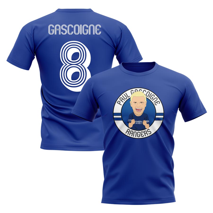 Click to view product details and reviews for Paul Gascoigne Rangers Illustration T Shirt Blue.