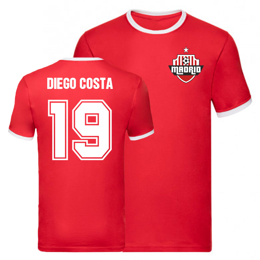 Diego Costa Atletico Madrid Ringer Tee (Red) Polyester Athletico Madrid Uksoccershop Men's Red Medium