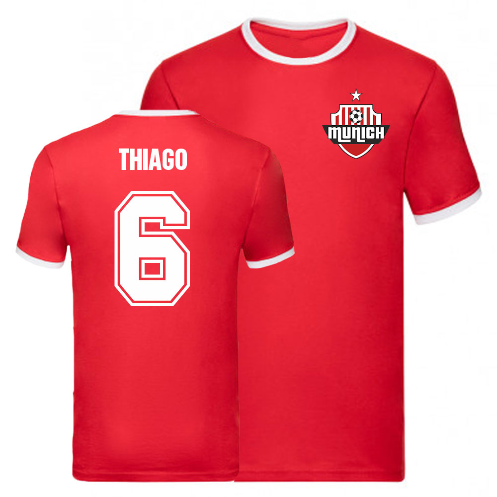 Thiago Bayern Munich Ringer Tee (Red) Polyester Uksoccershop Men's Red Xxl