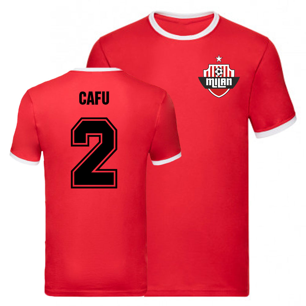 Cafu Ac Milan Ringer Tee (Red) Polyester Uksoccershop Men's Red Xxl