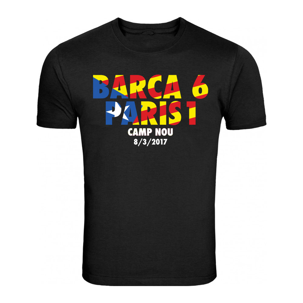 Barcelona 6-1 Psg T-Shirt (Black) - Kids Polyester Made By: Gildan Unisex Kids Black Extra Small