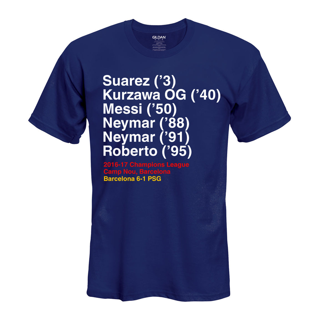 Barcelona 6-1 Psg T-Shirt (Navy) Polyester Made By: Gildan Men's Navy Extra Small