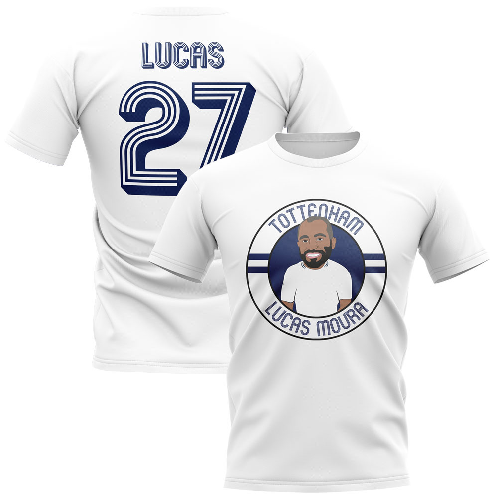 Lucas Moura Tottenham Illustration T-Shirt (White) Polyester Made By: Gildan Men's White Xxl