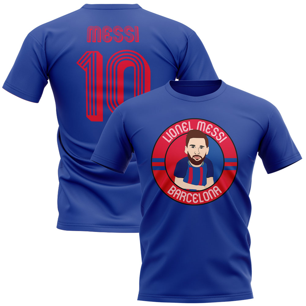 Click to view product details and reviews for Lionel Messi Barcelona Illustration T Shirt Blue.
