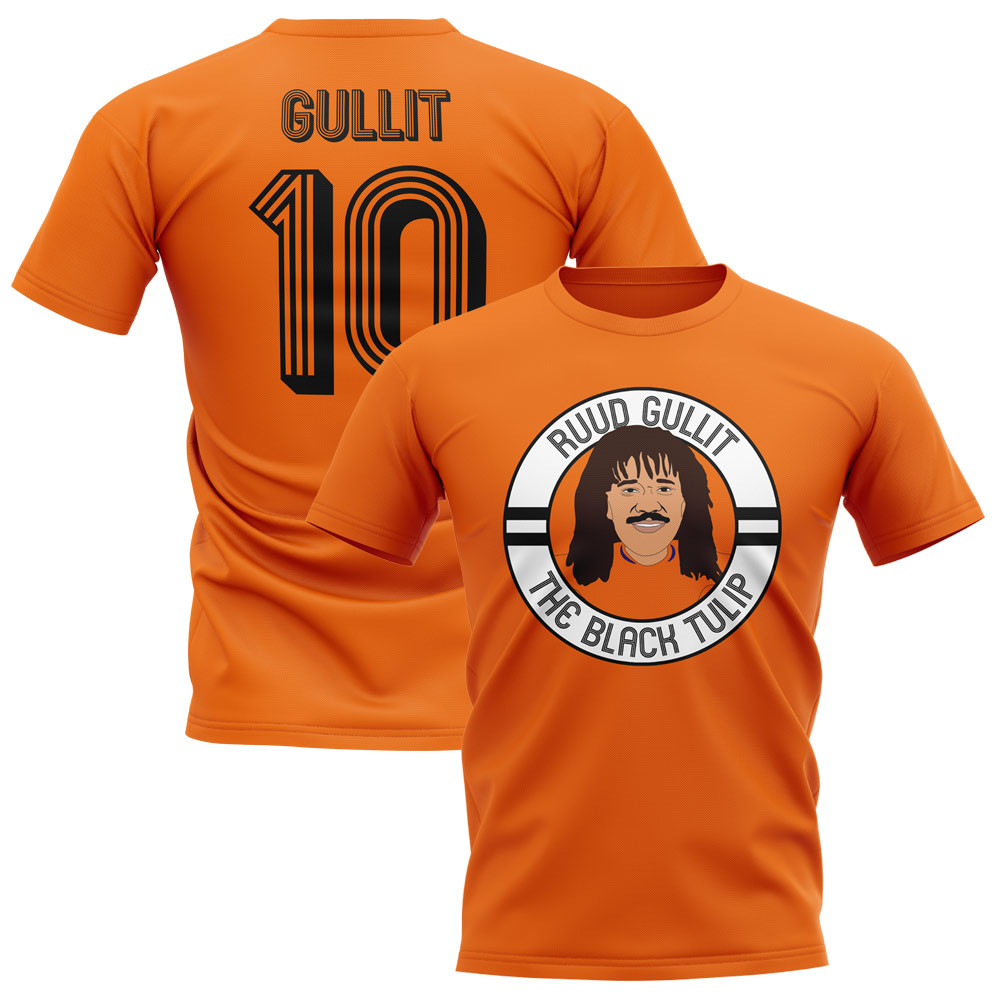 Ruud Gullit Holland Illustration T-Shirt (Orange) Polyester Made By: Gildan Men's Orange Extra Small