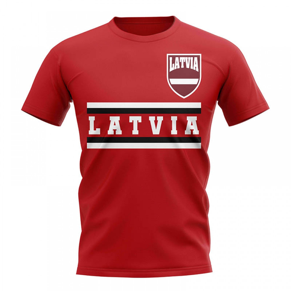Latvia Core Football Country T-Shirt (Red) Polyester Uksoccershop Men's Red Medium