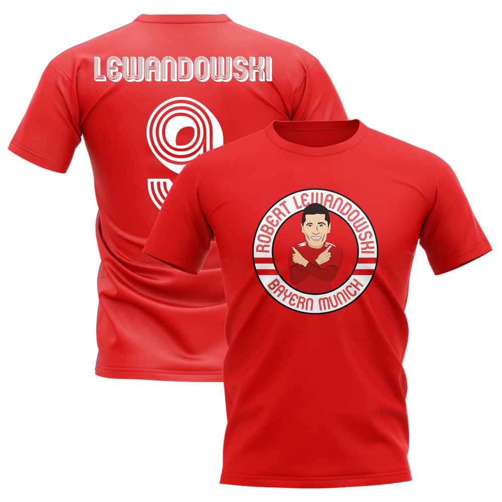 Click to view product details and reviews for Robert Lewandowski Bayern Munich Illustration T Shirt Red.