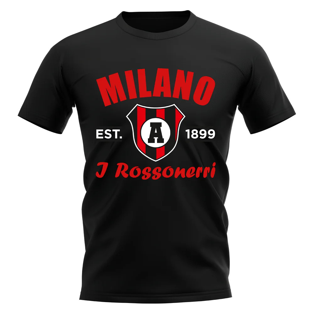 Ac Milan Established Football T-Shirt (Black) Polyester Uksoccershop Men's Black Xxl