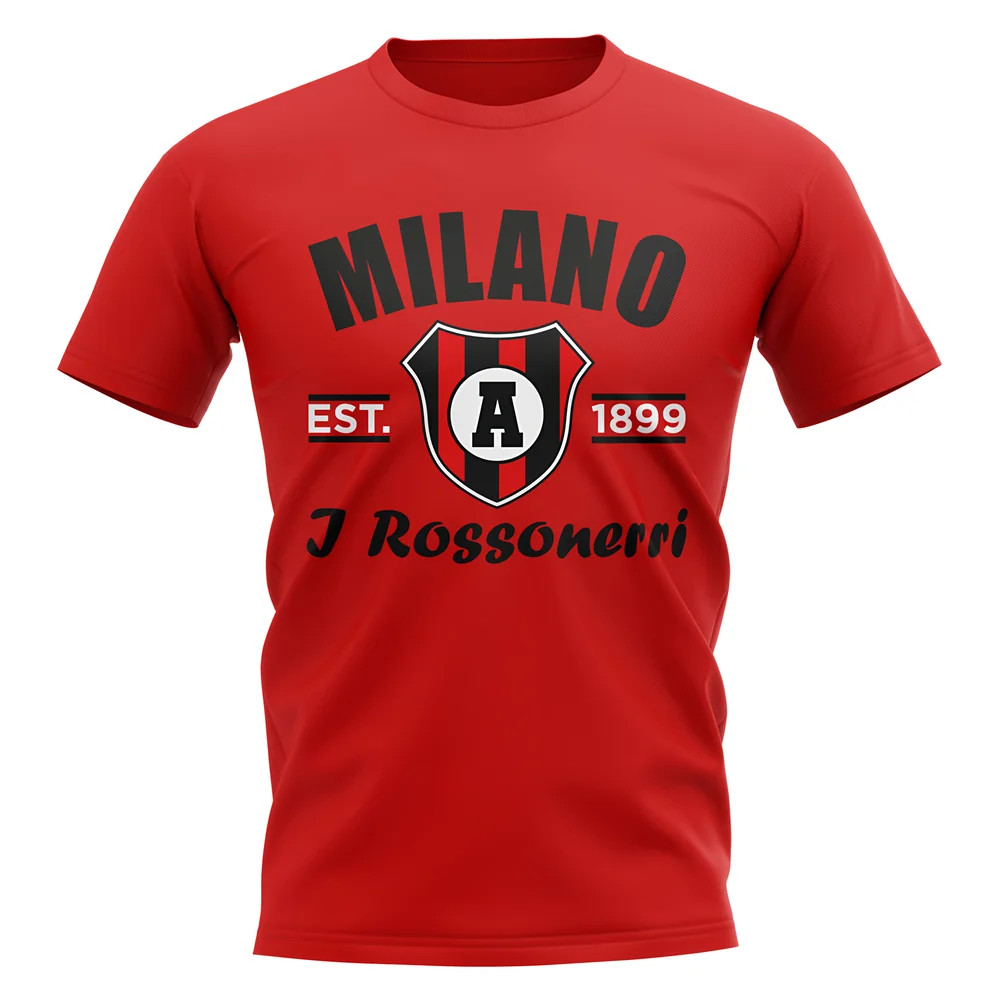 Ac Milan Established Football T-Shirt (Red) Polyester Uksoccershop Men's Red Xxl