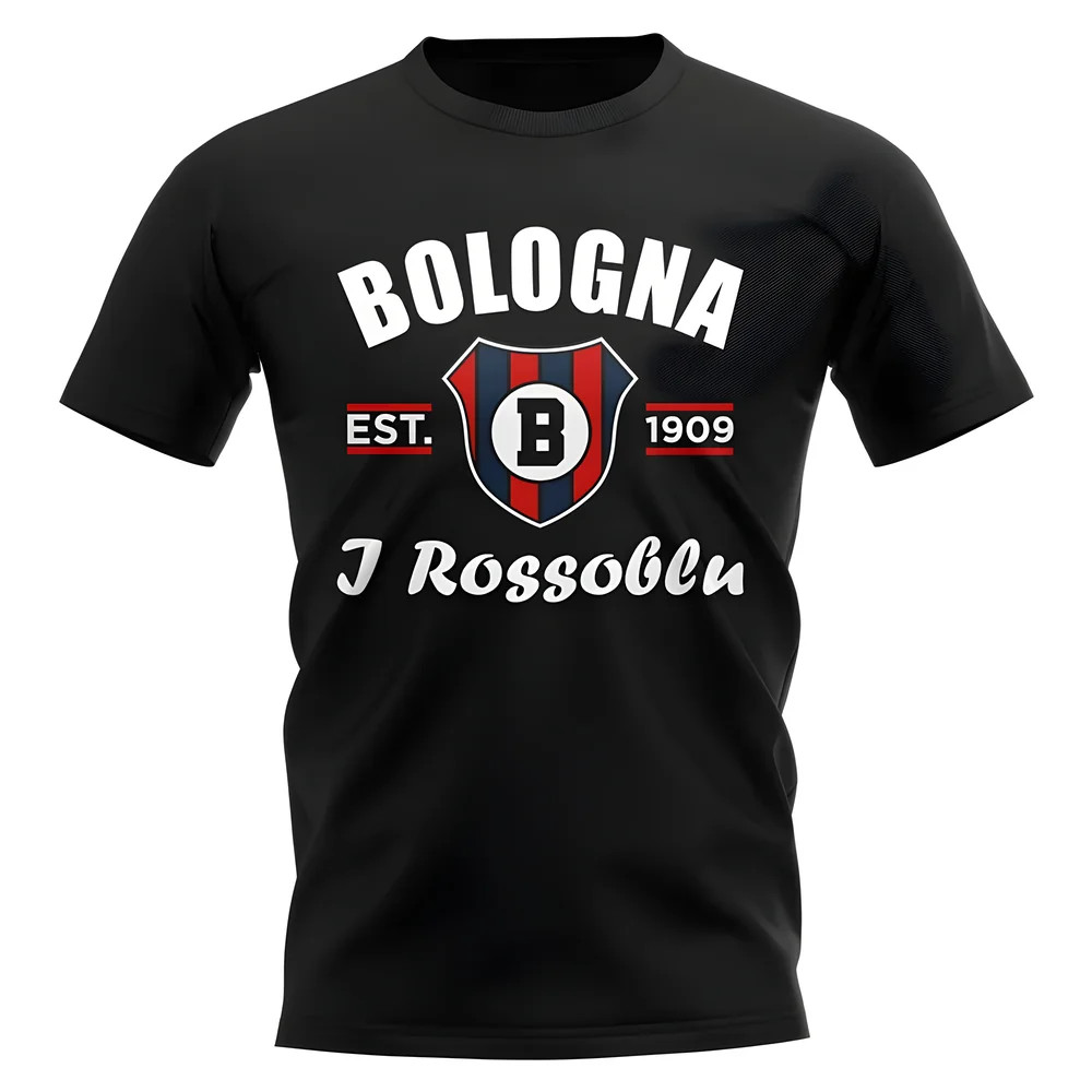 Bologna Established Football T-Shirt (Black) Polyester Uksoccershop Men's Black Small