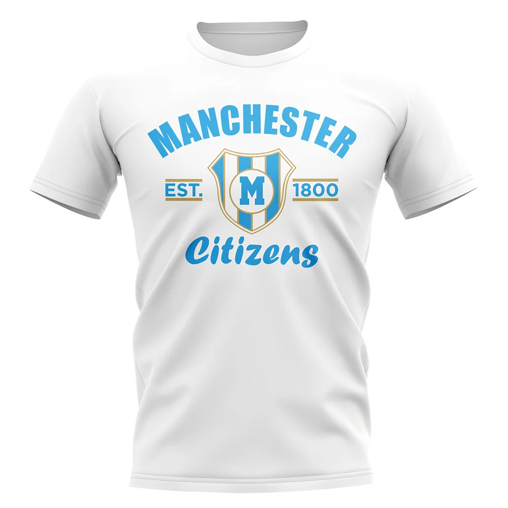 Man City Established Football T-Shirt (White) Polyester Aston Villa Uksoccershop Men's White Large