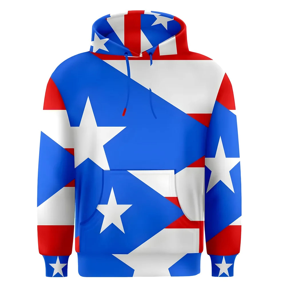 Puerto Rico Sublimated Flag Hoody Polyester Made By: Airo Sportswear Men's Blue Small