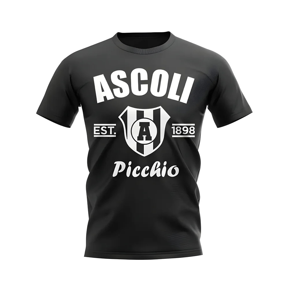 Ascoli Established Football T-Shirt (Black) Polyester Uksoccershop Men's Black Extra Large