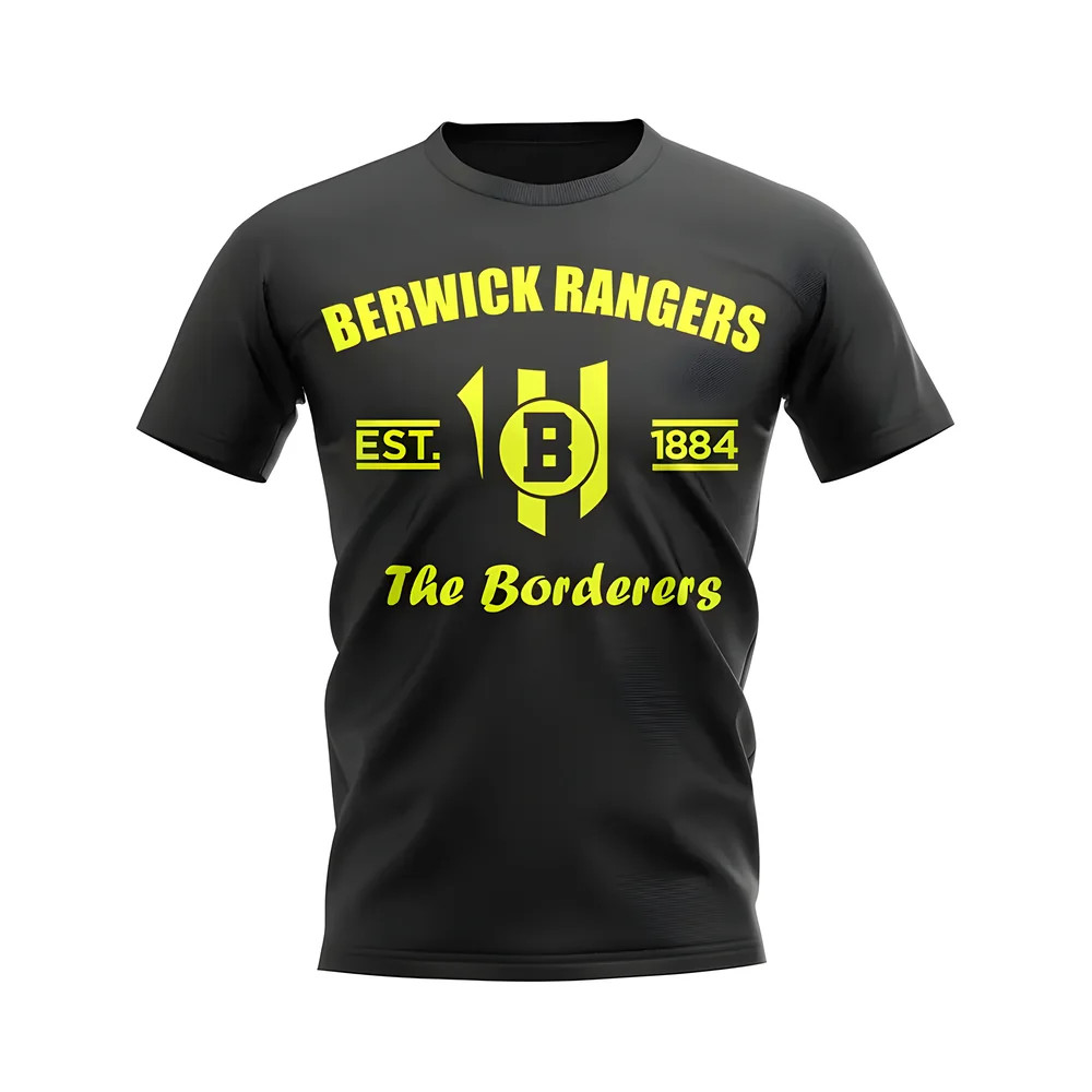 Berwick Rangers Established Football T-Shirt (Black) Polyester Uksoccershop Men's Black Xxl