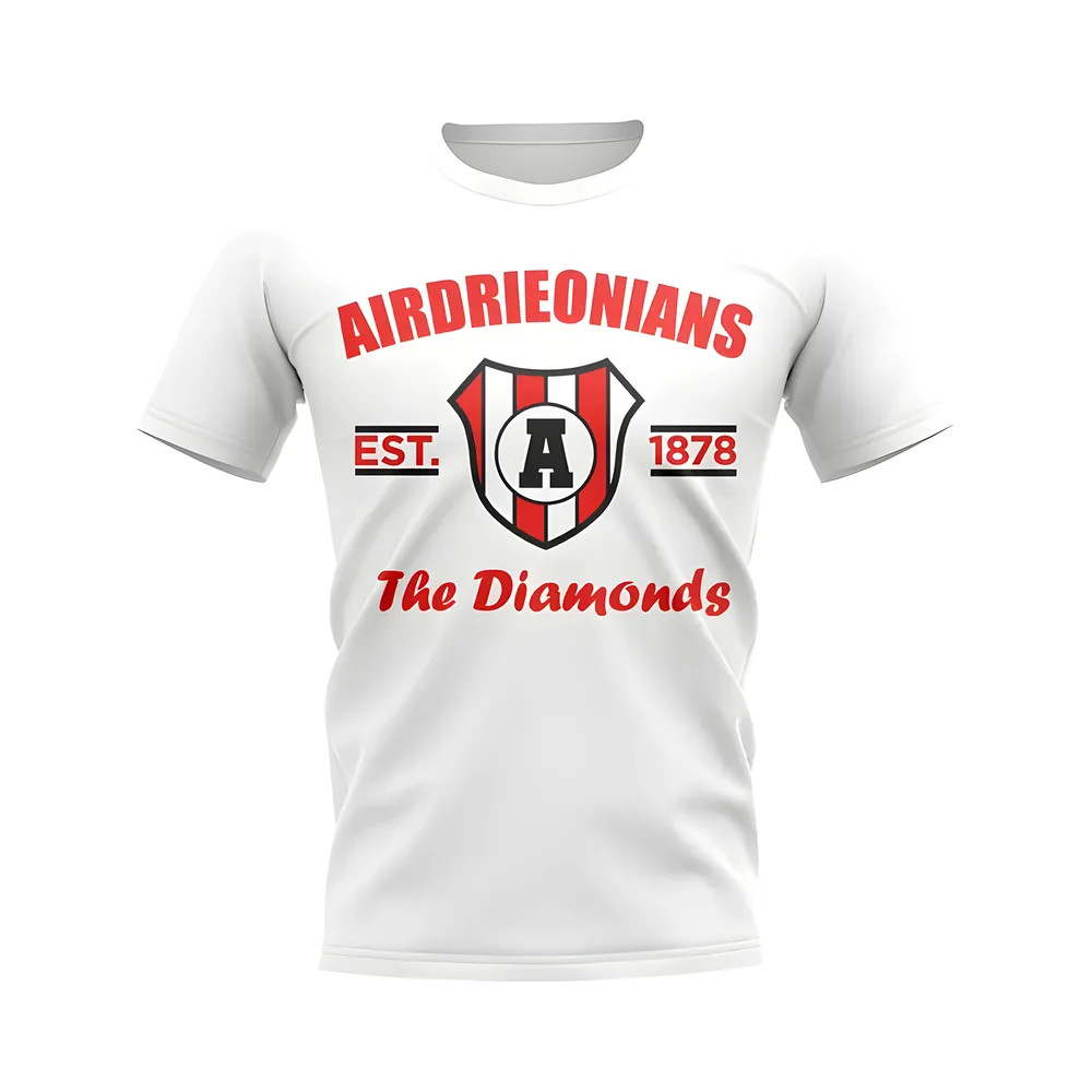 Airdrieonians Established Football T-Shirt (White) Polyester Azerbaijan Uksoccershop Men's White Xxl