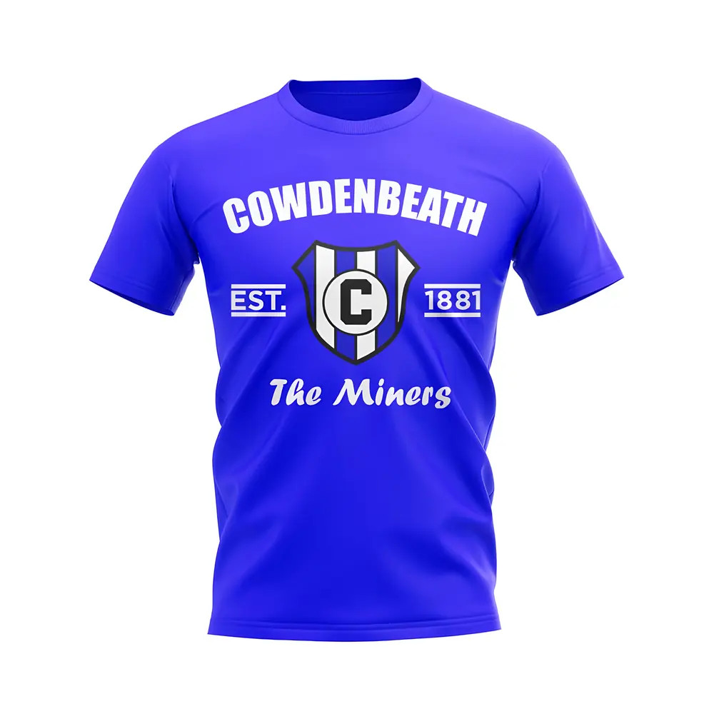Cowdenbeath Established Football T-Shirt (Blue) Polyester Aston Villa Uksoccershop Men's Blue Large