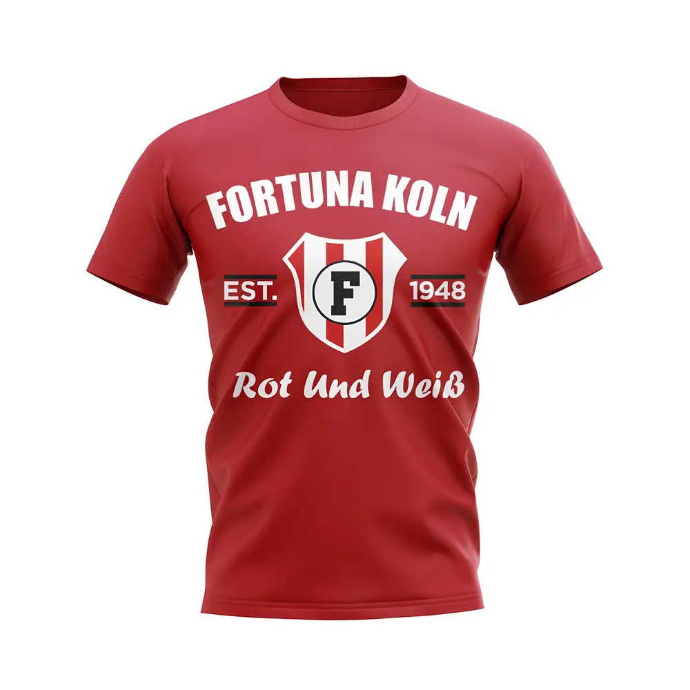 Fortuna Koln Established Football T-Shirt (Red) Polyester Fc Koln Uksoccershop Men's Red Medium