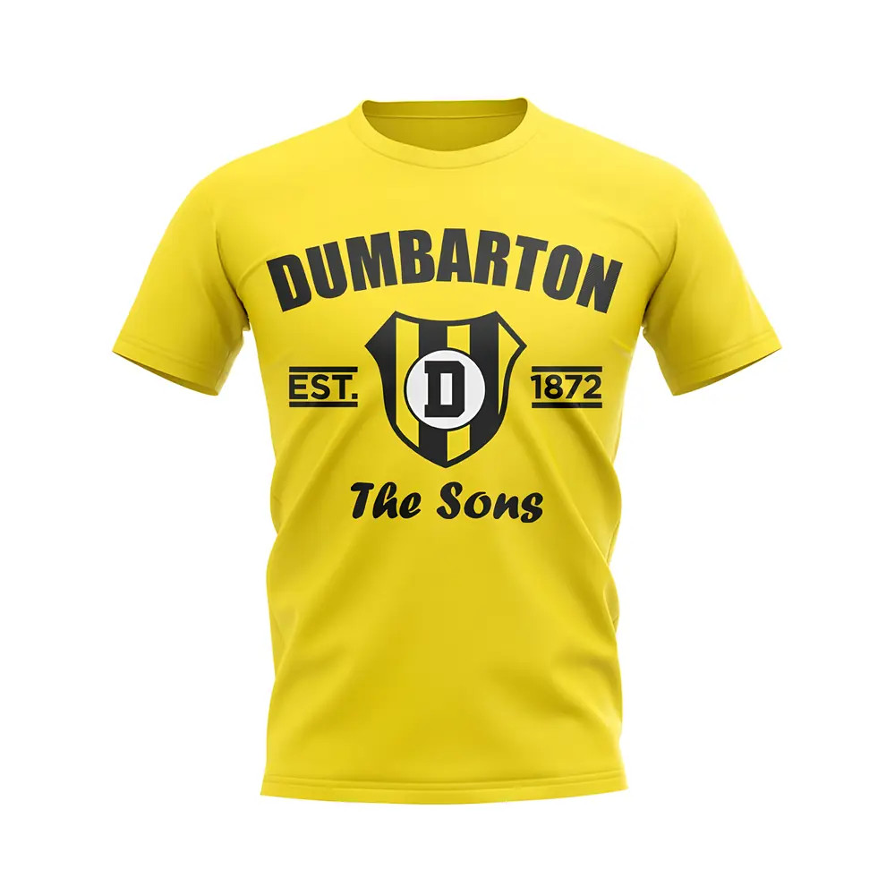 Dumbarton Established Football T-Shirt (Yellow) Polyester Aston Villa Uksoccershop Men's Yellow Medium