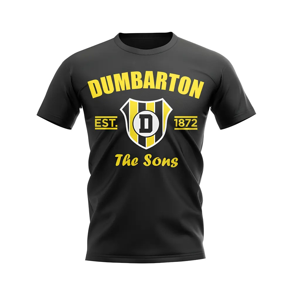 Dumbarton Established Football T-Shirt (Black) Polyester Aston Villa Uksoccershop Men's Black Xxl