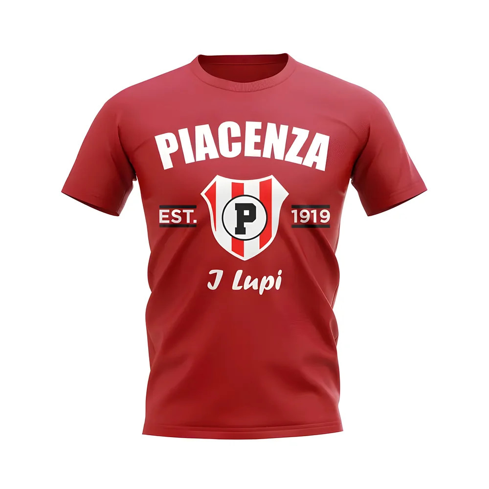 Piacenza Established Football T-Shirt (Red) Polyester Uksoccershop Men's Red Extra Large