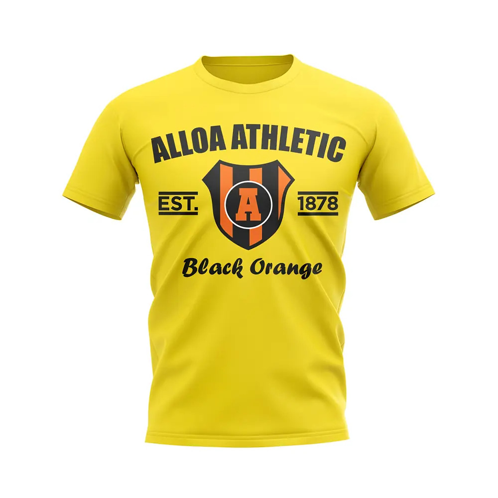 Alloa Athletic Established Football T-Shirt (Yellow) Polyester Aston Villa Uksoccershop Men's Yellow Small