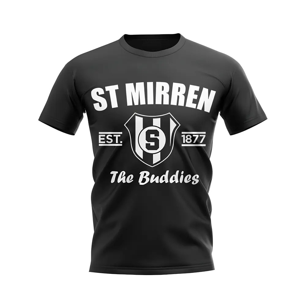 St Mirren Established Football T-Shirt (Black) Polyester Uksoccershop Men's Black Medium