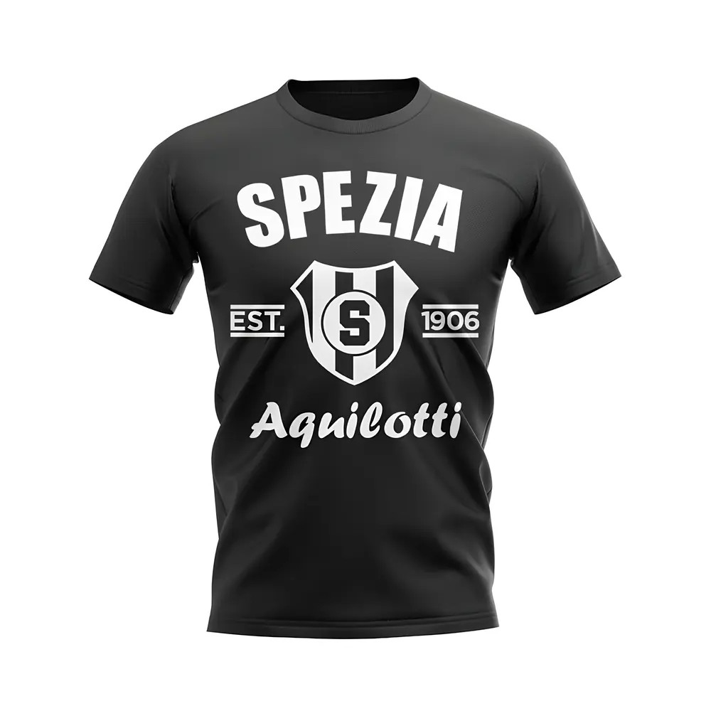Spezia Established Football T-Shirt (Black) Polyester Uksoccershop Men's Black Large