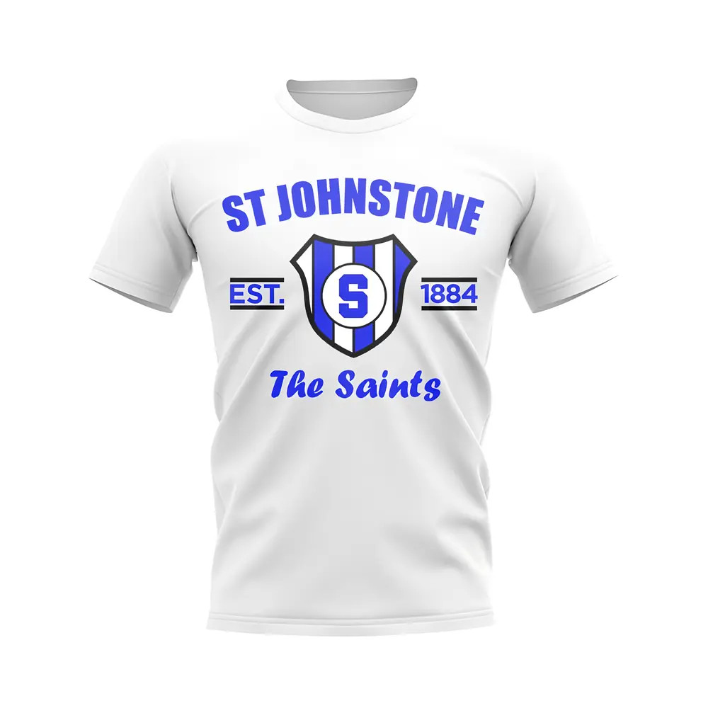 St Johnstone Established Football T-Shirt (White) Polyester Uksoccershop Men's White Extra Small