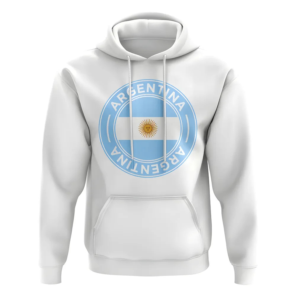Argentina Football Badge Hoodie (White) Polyester Uksoccershop Men's White Large