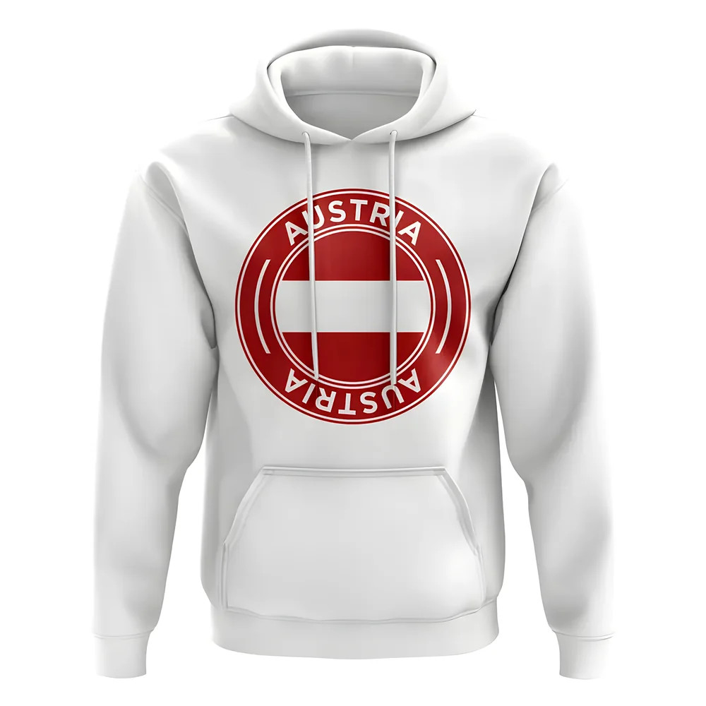 Austria Football Badge Hoodie (White) Polyester Uksoccershop Men's White Medium