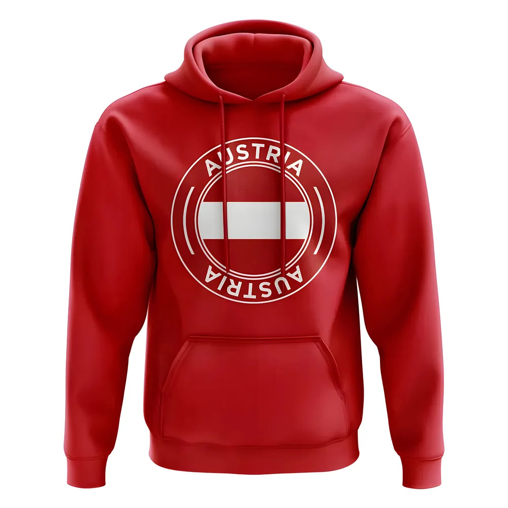 Austria Football Badge Hoodie (Red) Polyester Uksoccershop Men's Red Medium