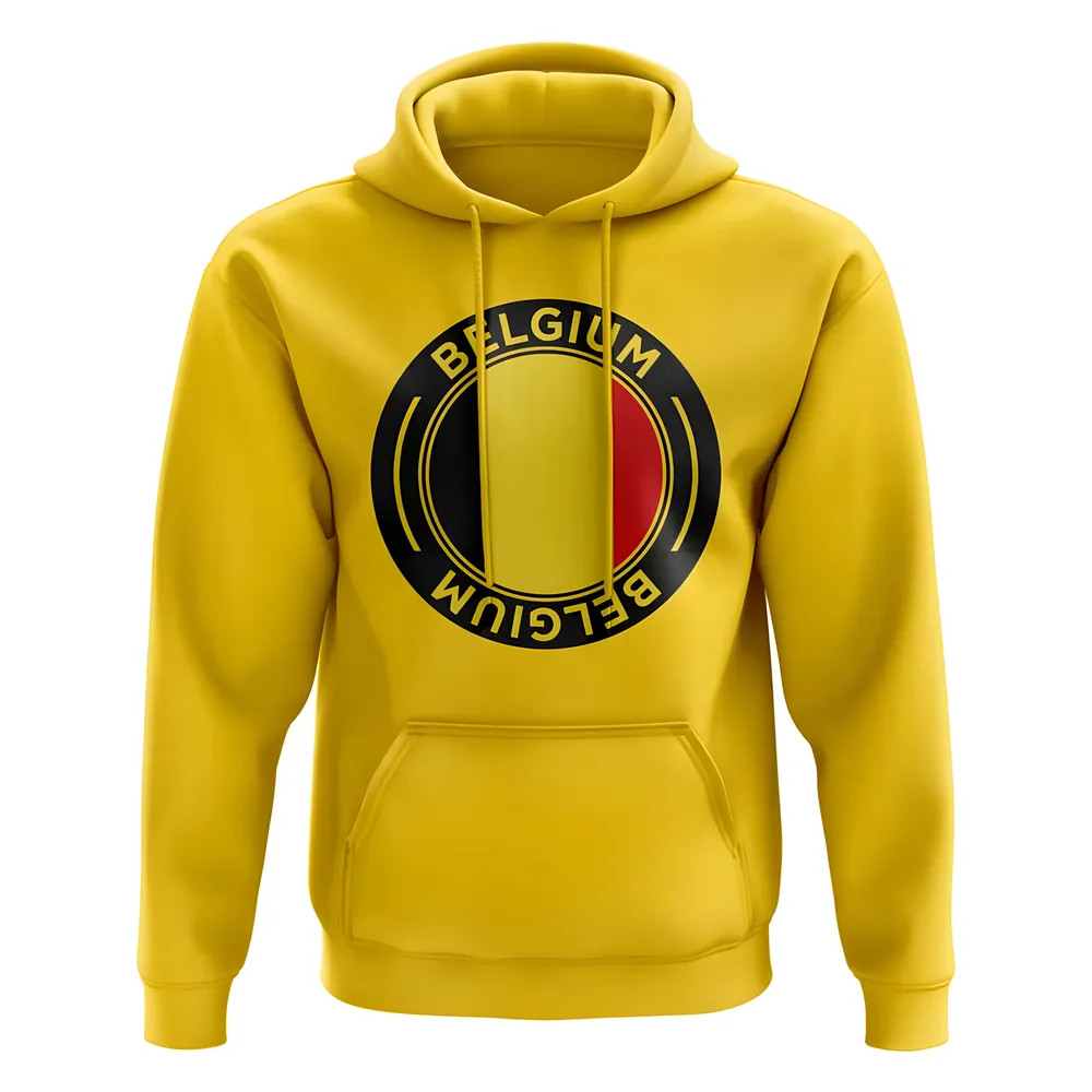Belgium Football Badge Hoodie (Yellow) Polyester Uksoccershop Men's Yellow Large