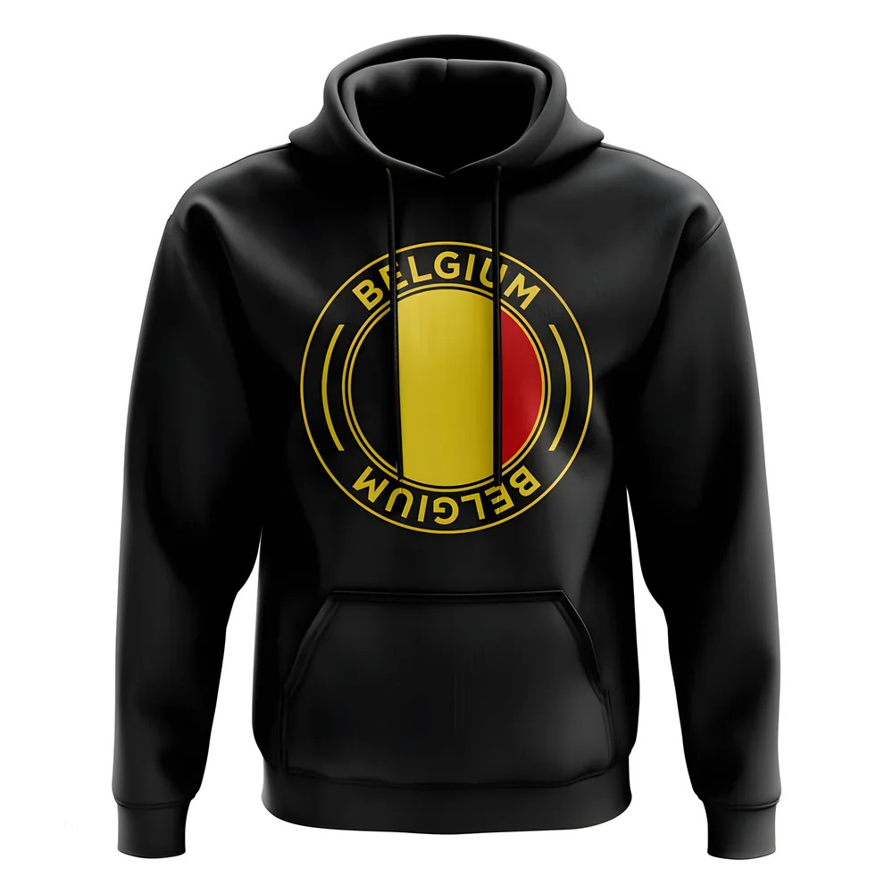 Belgium Football Badge Hoodie (Black) Polyester Uksoccershop Men's Black Extra Large