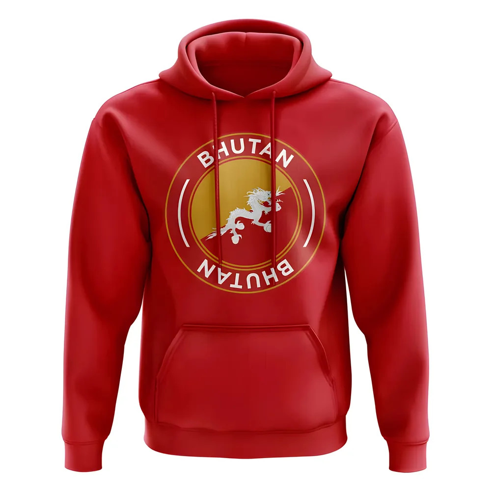 Bhutan Football Badge Hoodie (Red) Polyester Uksoccershop Men's Red Large