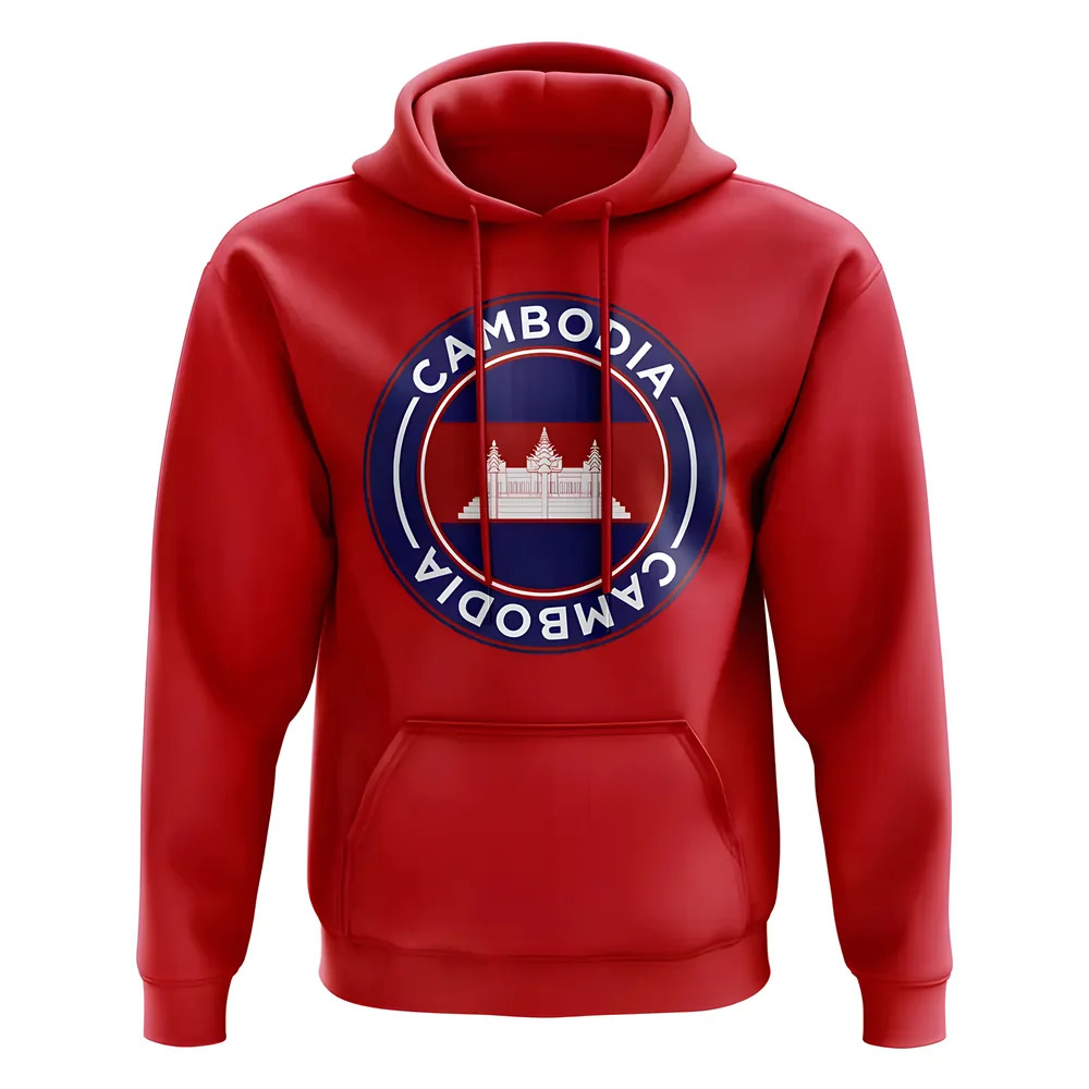 Cambodia Football Badge Hoodie (Red) Polyester Uksoccershop Men's Red Xxl