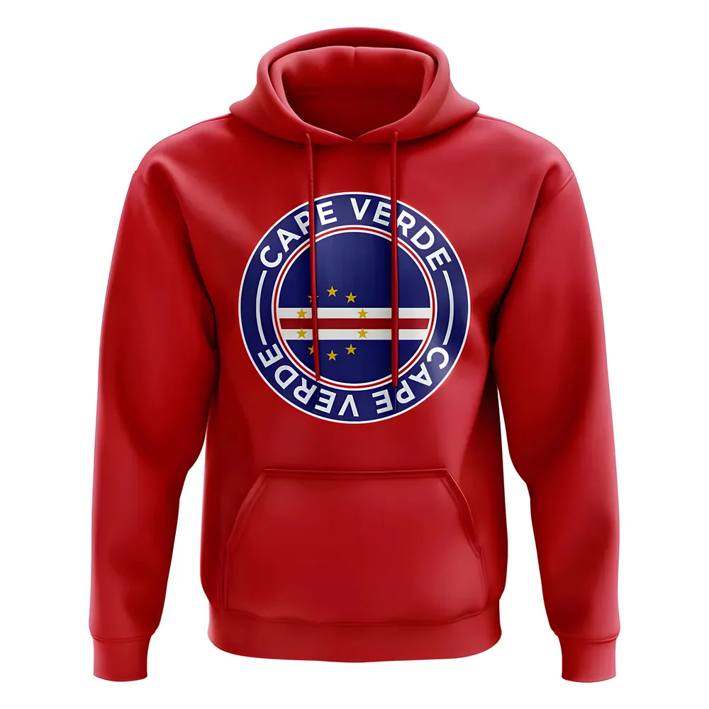 Cape Verde Football Badge Hoodie (Red) Polyester Uksoccershop Men's Red Xxl