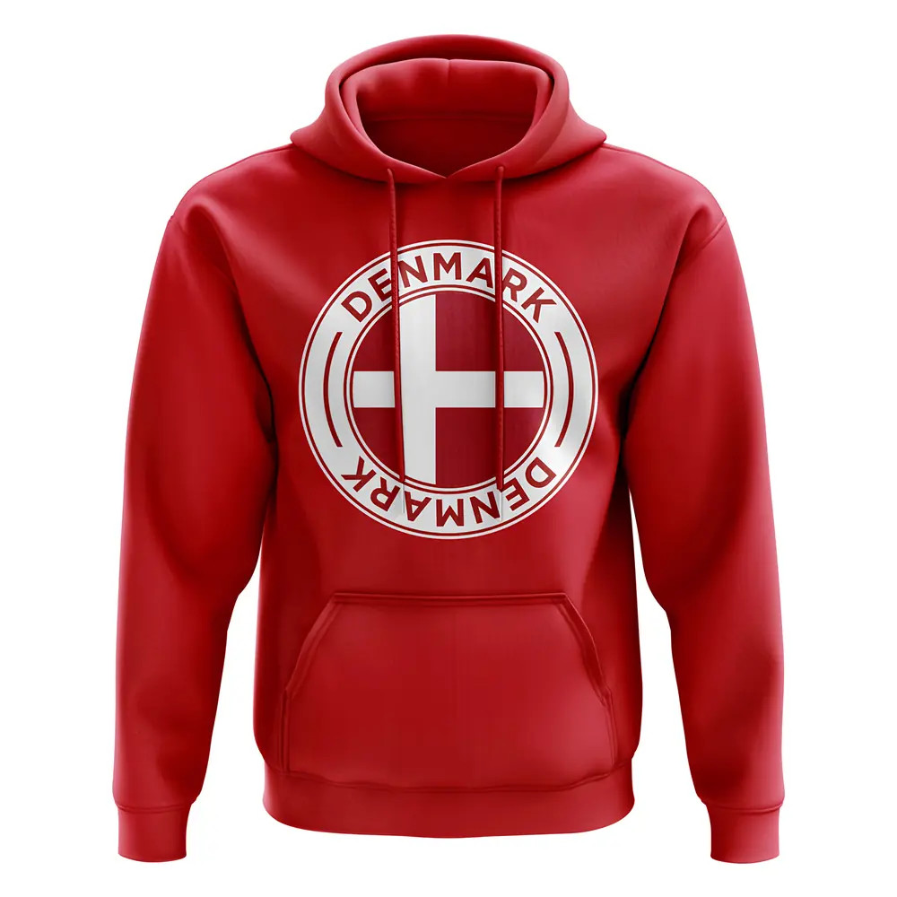 Denmark Football Badge Hoodie (Red) Polyester Uksoccershop Men's Red Medium
