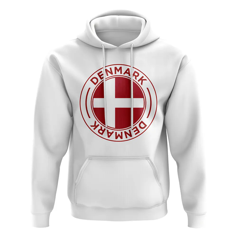 Denmark Football Badge Hoodie (White) Polyester Uksoccershop Men's White Medium