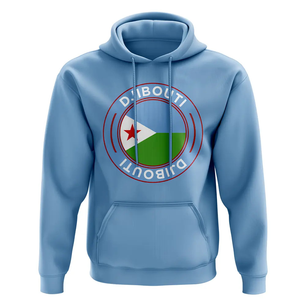 Djibouti Football Badge Hoodie (Sky) Polyester Uksoccershop Men's Sky Blue Small