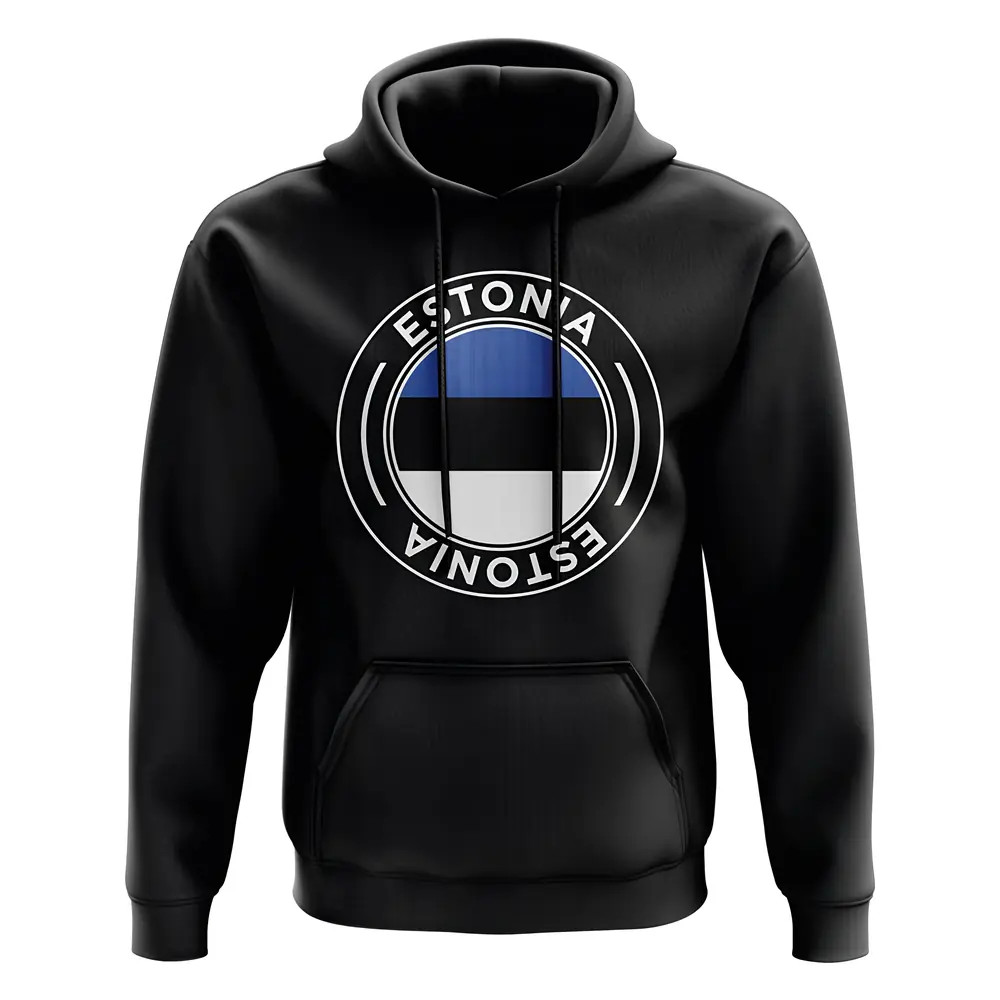 Estonia Football Badge Hoodie (Black) Polyester Luca Toni Uksoccershop Men's Black Small