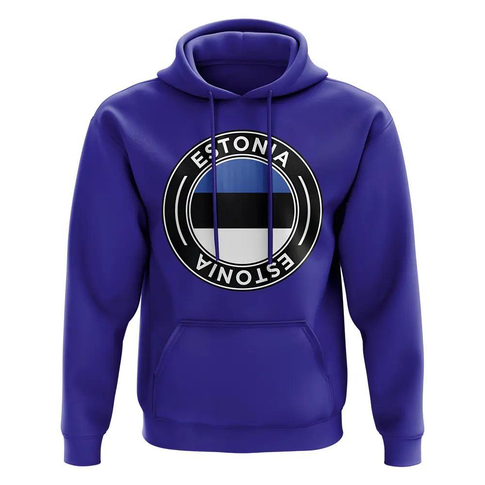 Estonia Football Badge Hoodie (Royal) Polyester Luca Toni Uksoccershop Men's Blue Large