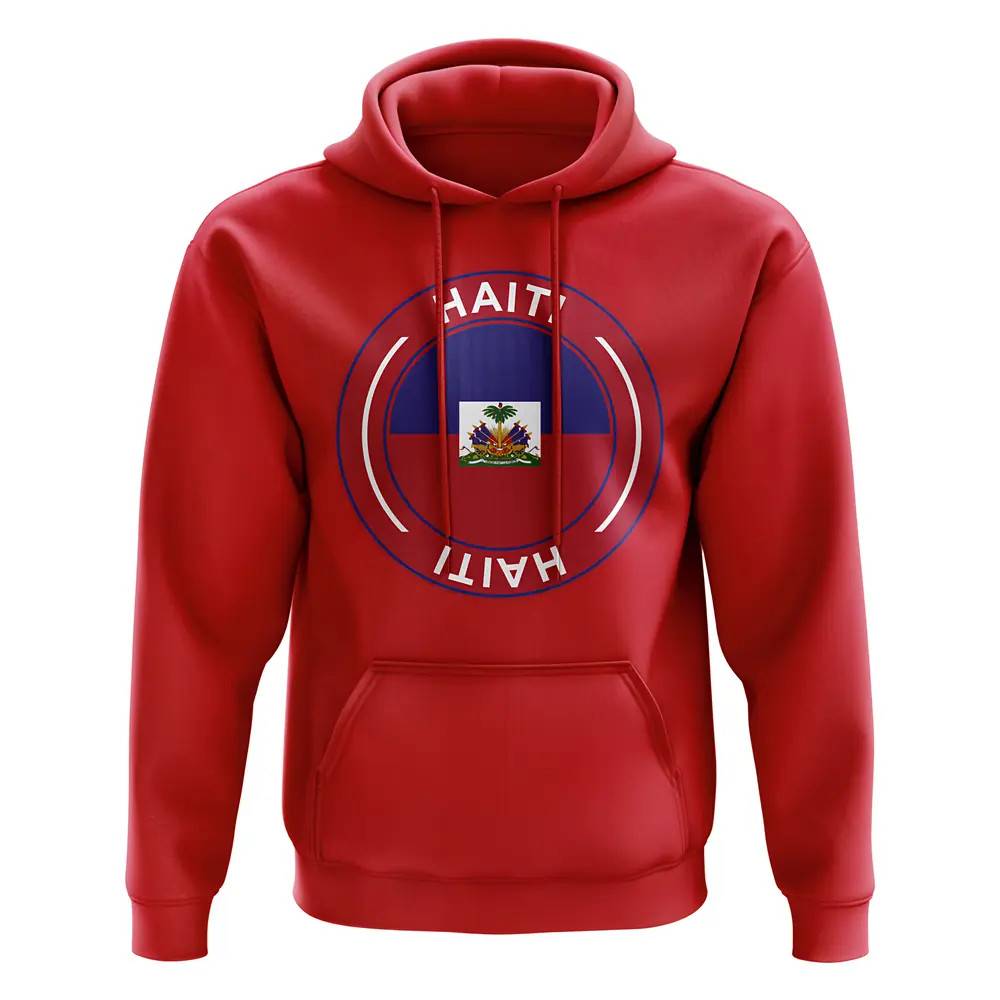 Haiti Football Badge Hoodie (Red) Polyester Uksoccershop Men's Red Extra Large
